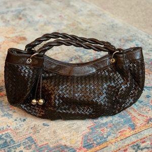 Brown Faux Leather Woven Handbag